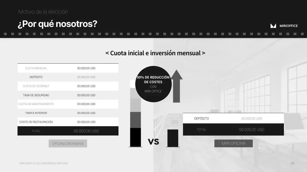 Propuesta de oficina compartida de concepto cinematográfico sencillo y monótono