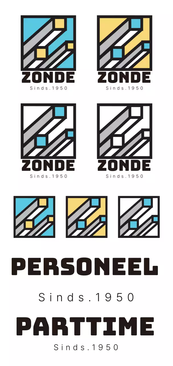 Eenvoudig merklogo in lichtblauw, geel en zwart