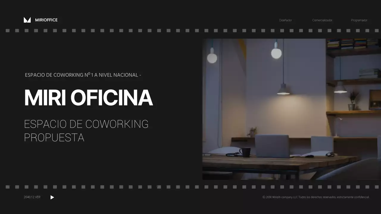 Propuesta de oficina compartida de concepto cinematográfico sencillo y monótono