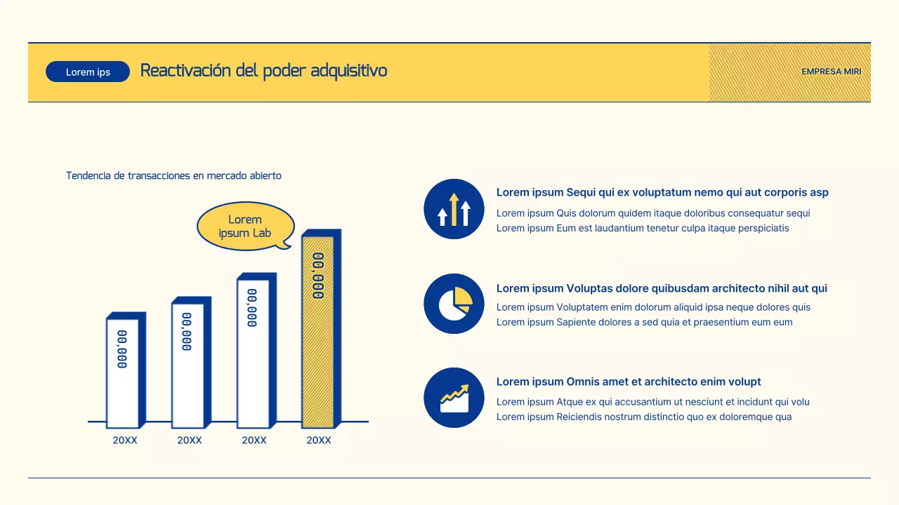 Informe sobre las perspectivas del sector minorista con ilustraciones en azul y amarillo