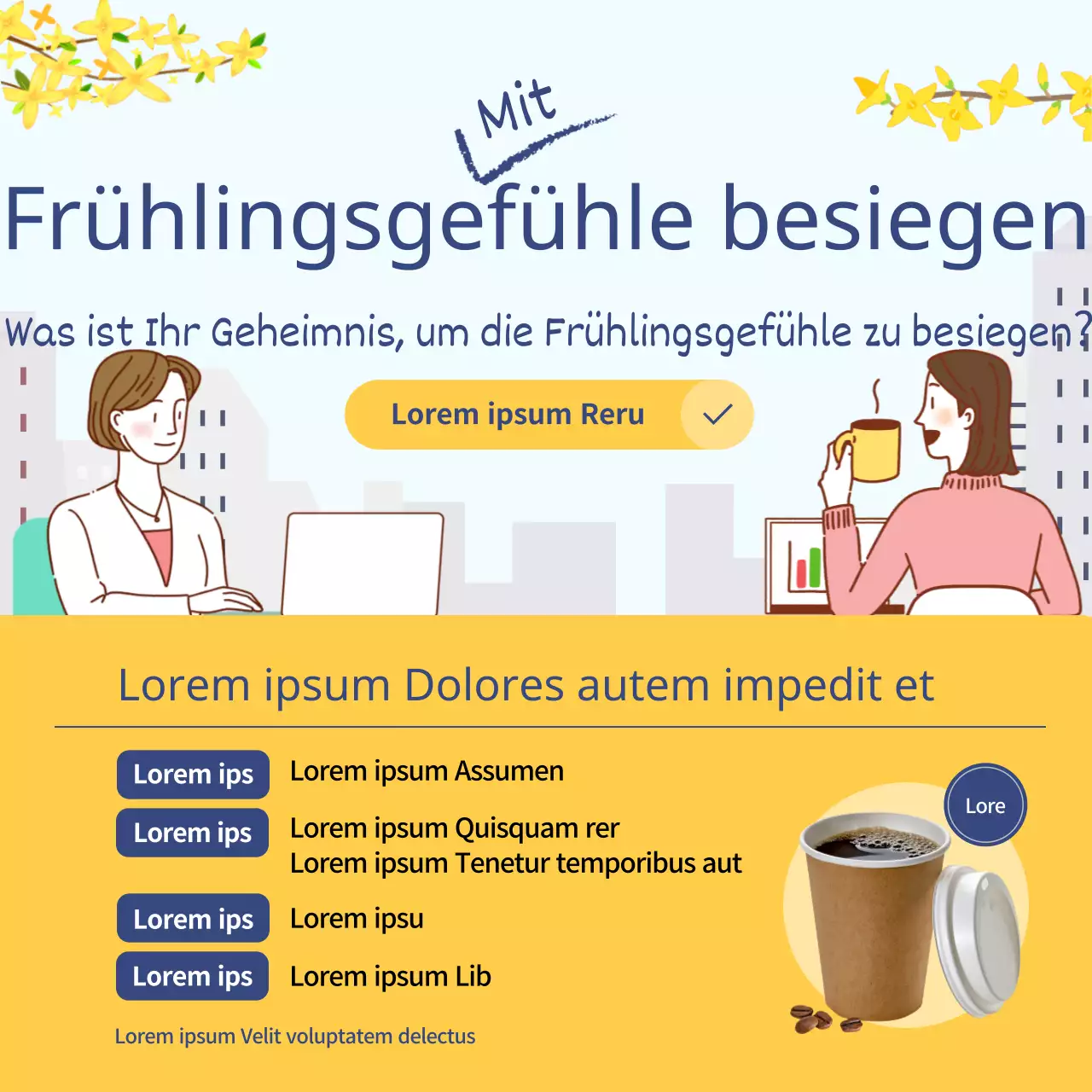 Gelbe saubere Illustration Frühjahrsaktion (Social Media Quadrate)