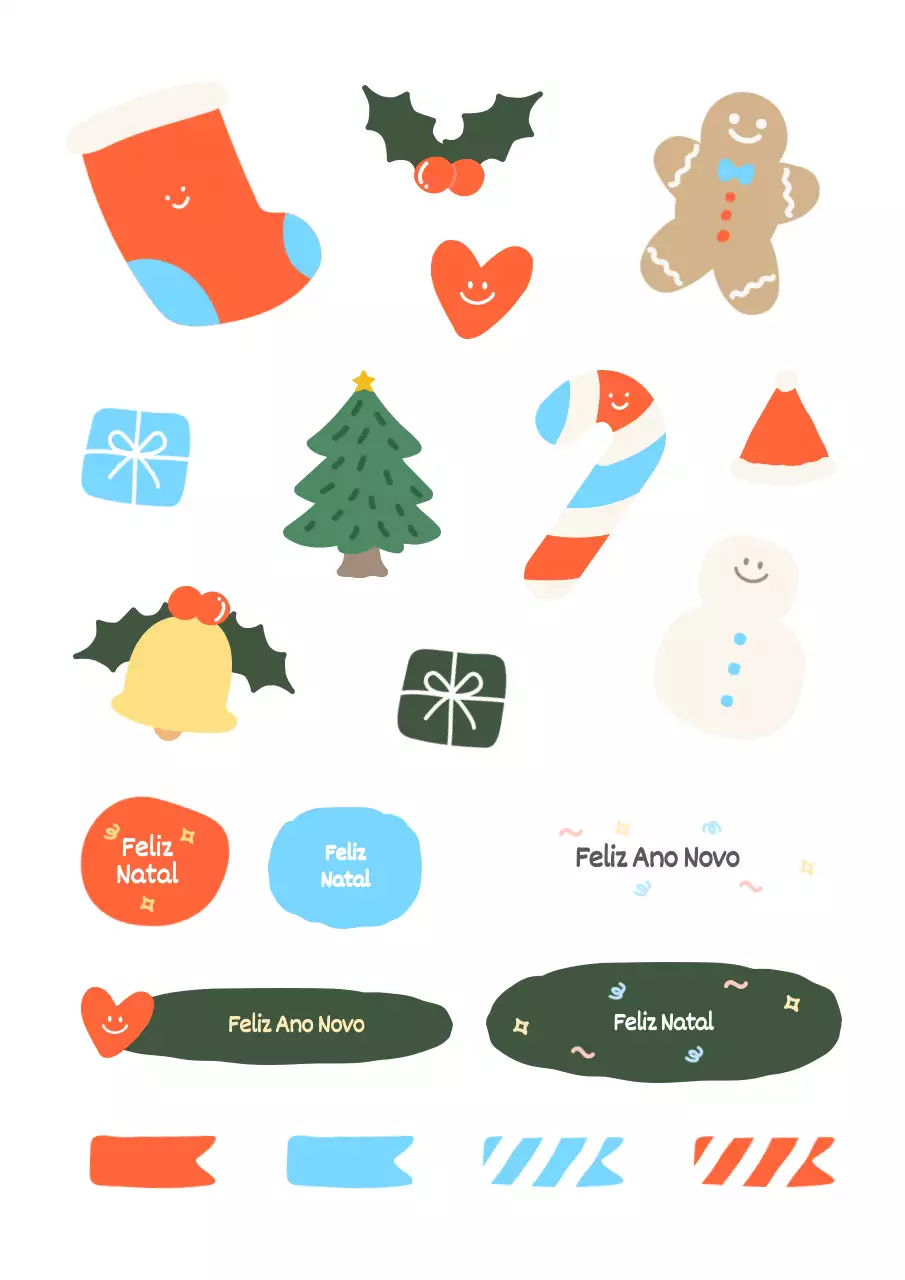 Autocolante à mão livre com ilustração de Natal em branco