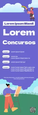 Concurso de ilustración con un personaje pintor pintando en un fresco campo verde púrpura