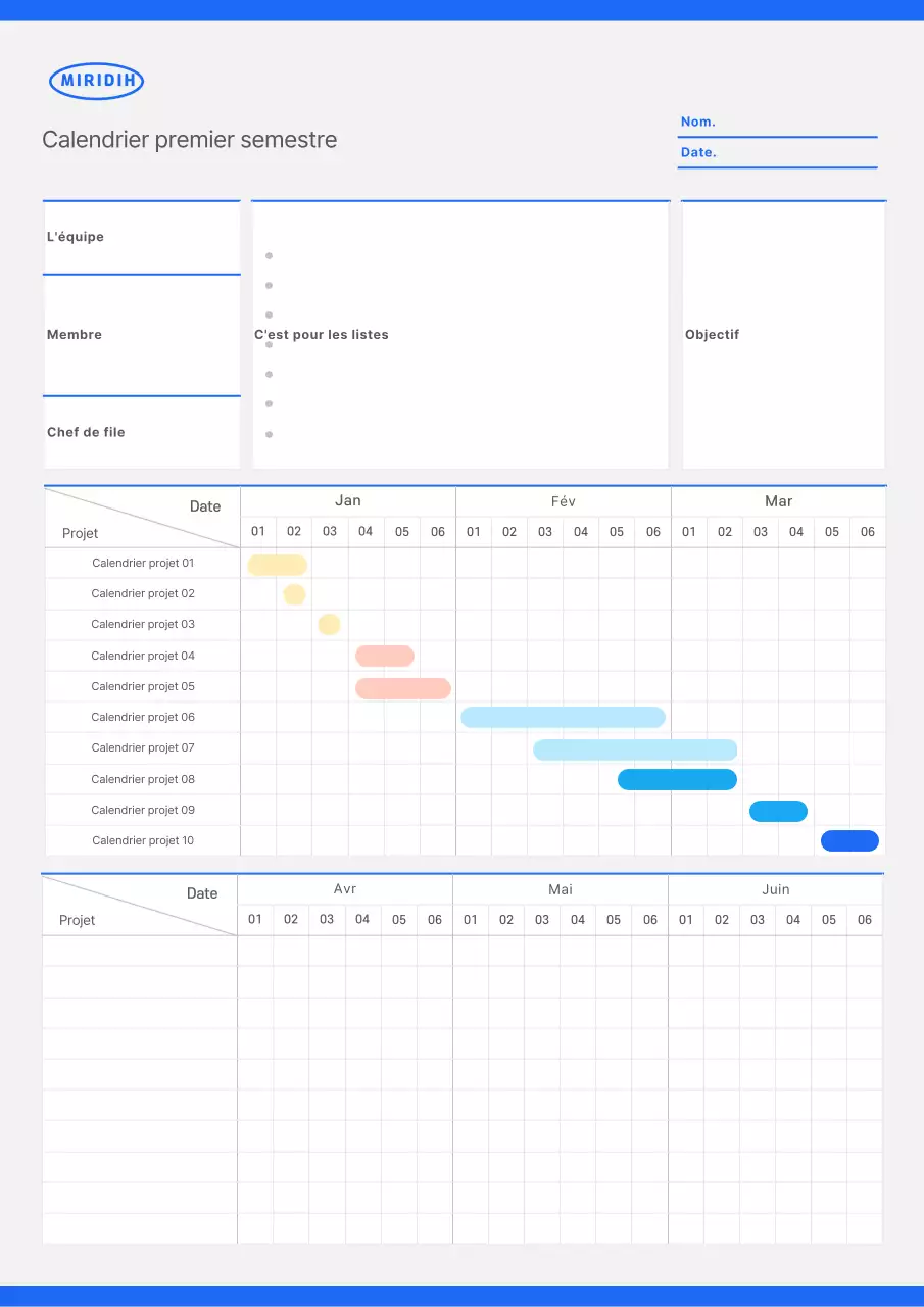 Documentation soignée sur le calendrier de la première moitié de l'année de Bluepoint