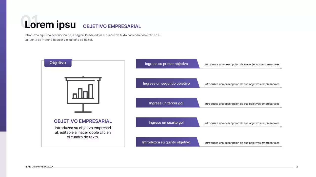 Kit de presentación de plan de negocio con concepto de índice de degradado púrpura