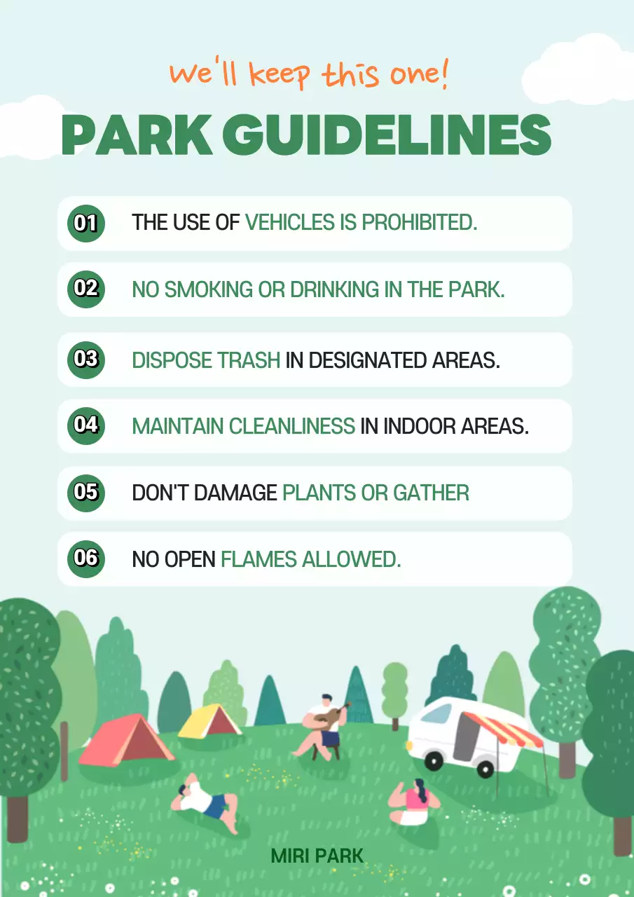 Green Minimal Park Guidelines Announcement Poster