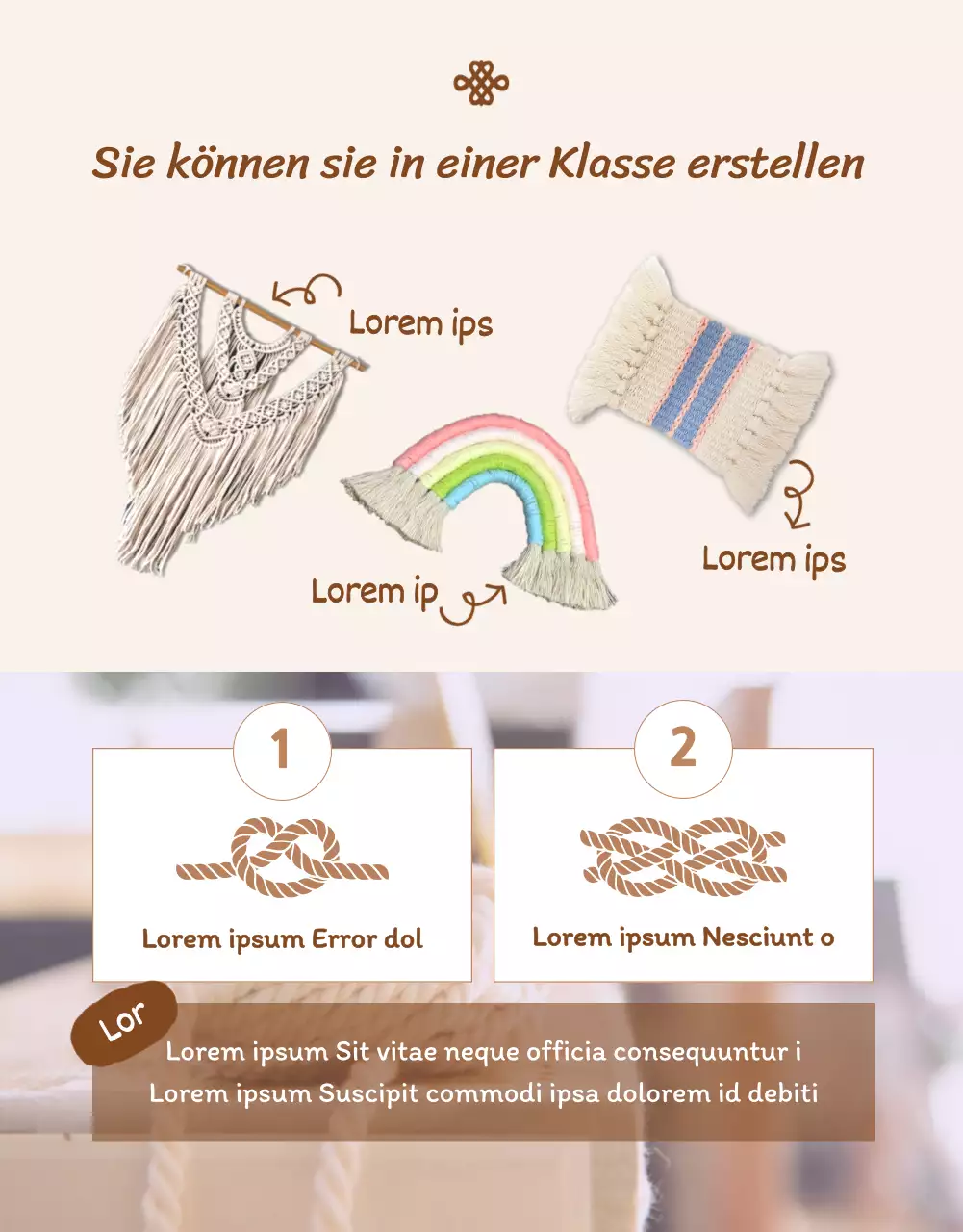 Informationen zu einem Handwerkskurs, der beigefarbene abstrakte Illustrationen und Fotografie kombiniert