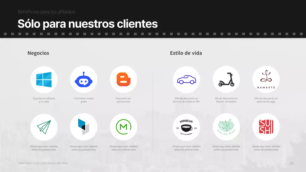 Propuesta de oficina compartida de concepto cinematográfico sencillo y monótono