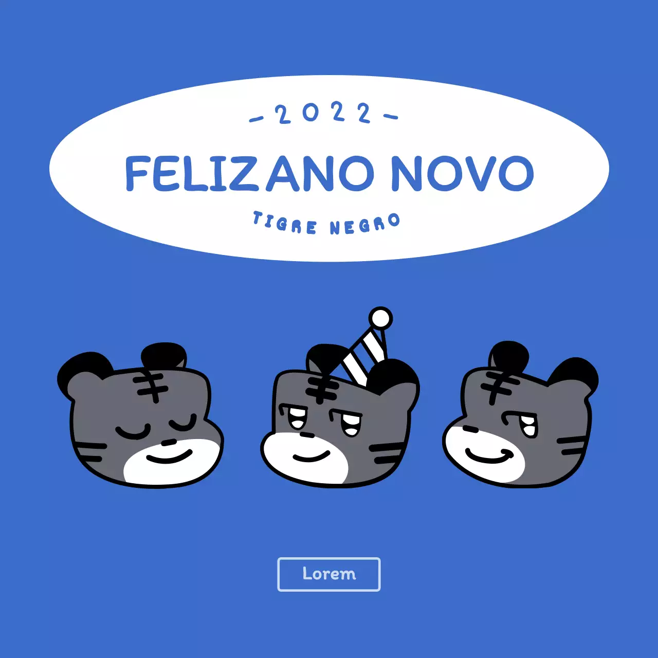 Ilustração azul e branca redonda de um tigre giro, conceito de ano novo