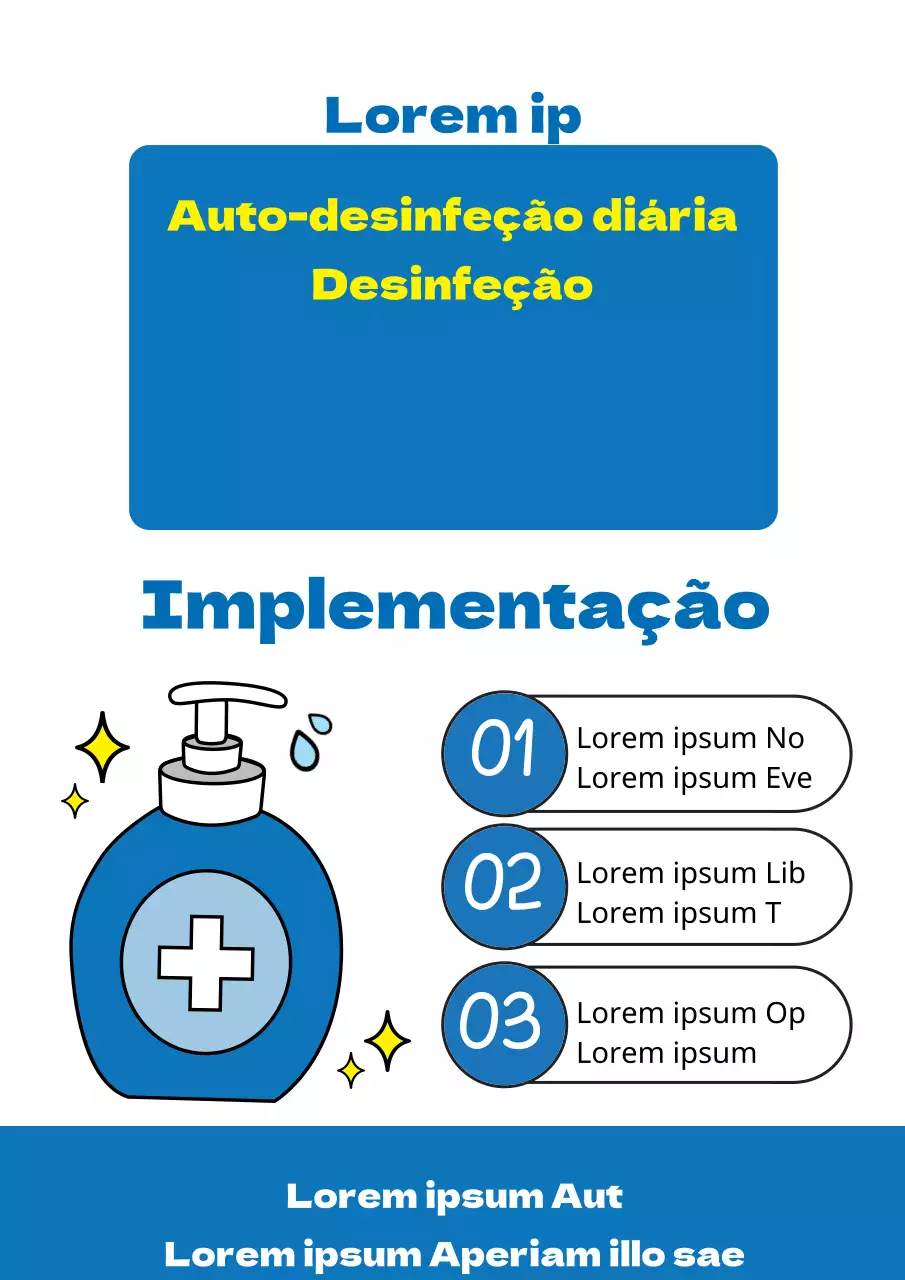 Um simples folheto azul e amarelo anunciando a desinfeção e higienização da loja.