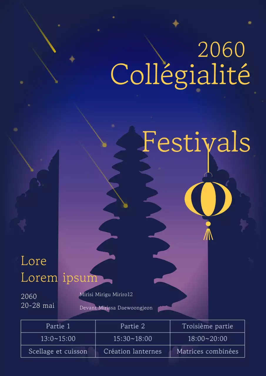 Silhouettes de pagodes sur fond de ciel nocturne Guide du festival des lanternes de Point