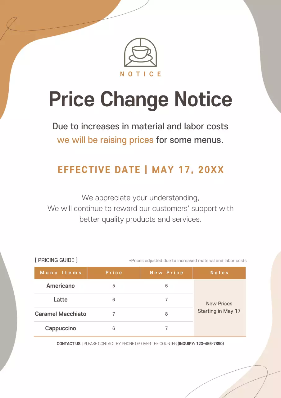 Beige Modern Price Notice Poster