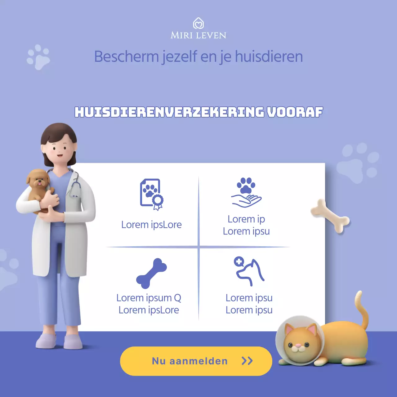 Blue Simple Huisdierverzekering 3D Vierkant Social Media