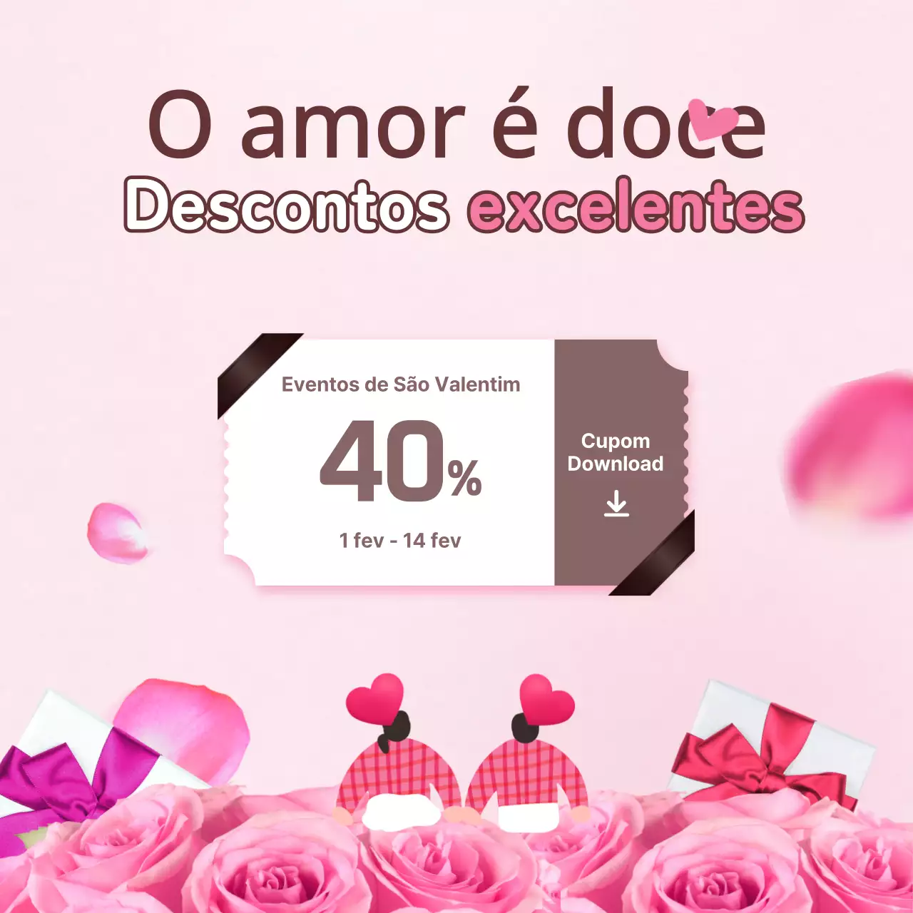 Eventos do Dia dos Namorados com um tema romântico cor-de-rosa