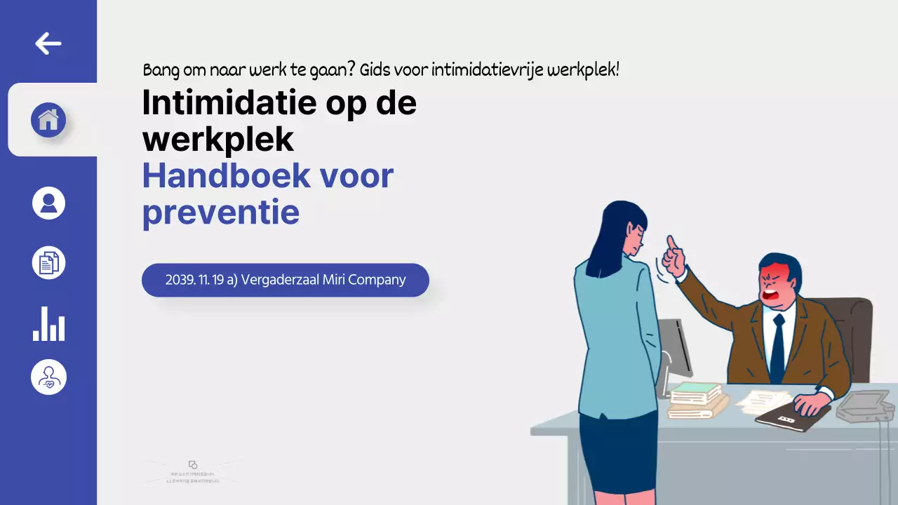 Training ter voorkoming van intimidatie op het werk in een blauw, schoon UI-dashboardthema