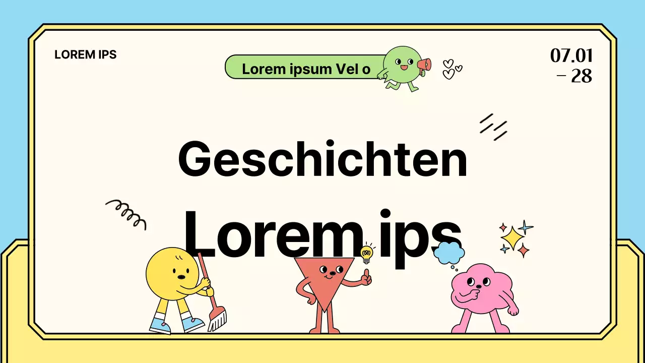 Ausstellungsvorschlag für Kinder mit bunten, einfachen und niedlichen Illustrationen