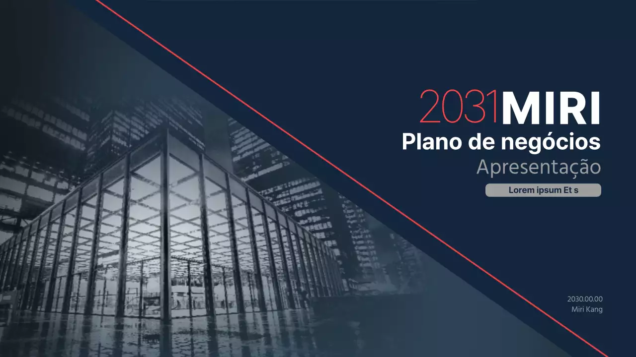 O briefing empresarial de uma empresa de construção para um investimento com um esquema de cores limpo em azul-marinho e vermelho