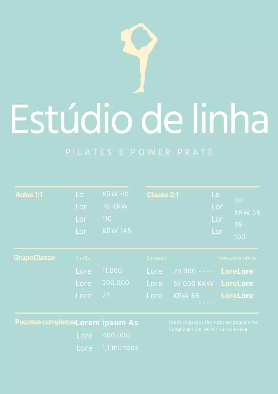 Mint Simple Pilates Menu Board Suporte acrílico