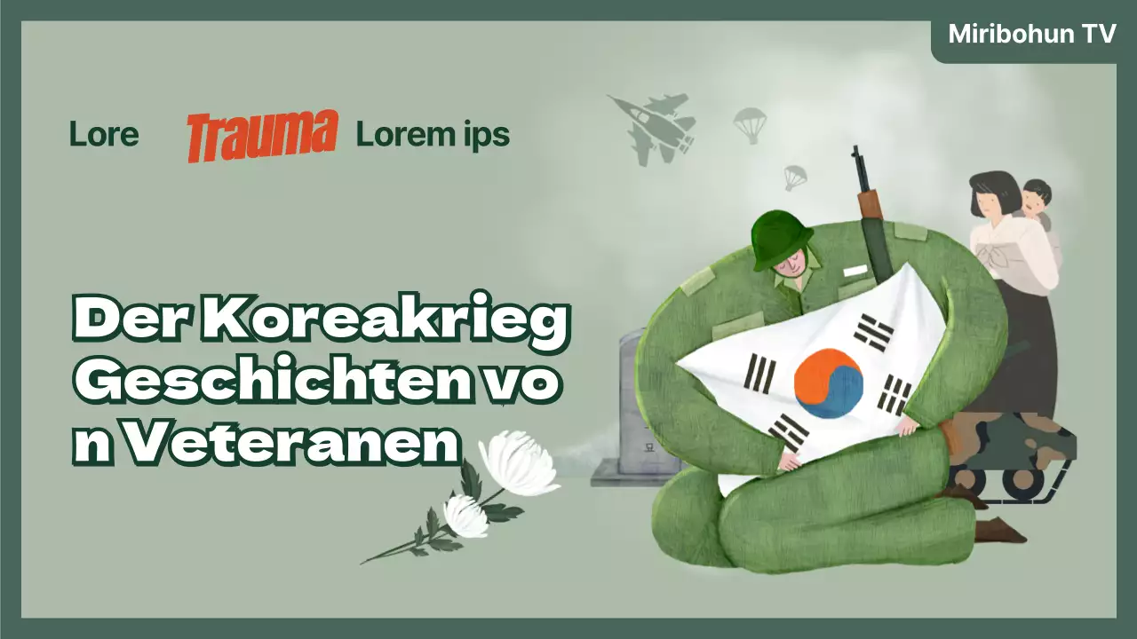 YouTube-Miniaturansicht der Geschichte eines Korea-Kriegsveteranen mit grüner Illustration