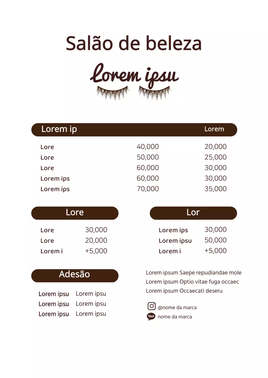 Lista de preços simples e arredondada de um salão de beleza em castanho e branco