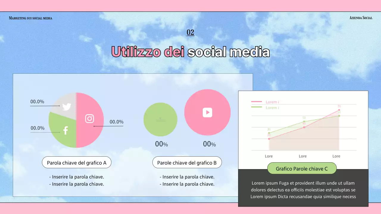 Tendenze del settore del social media marketing in stile kitsch con sfondo azzurro