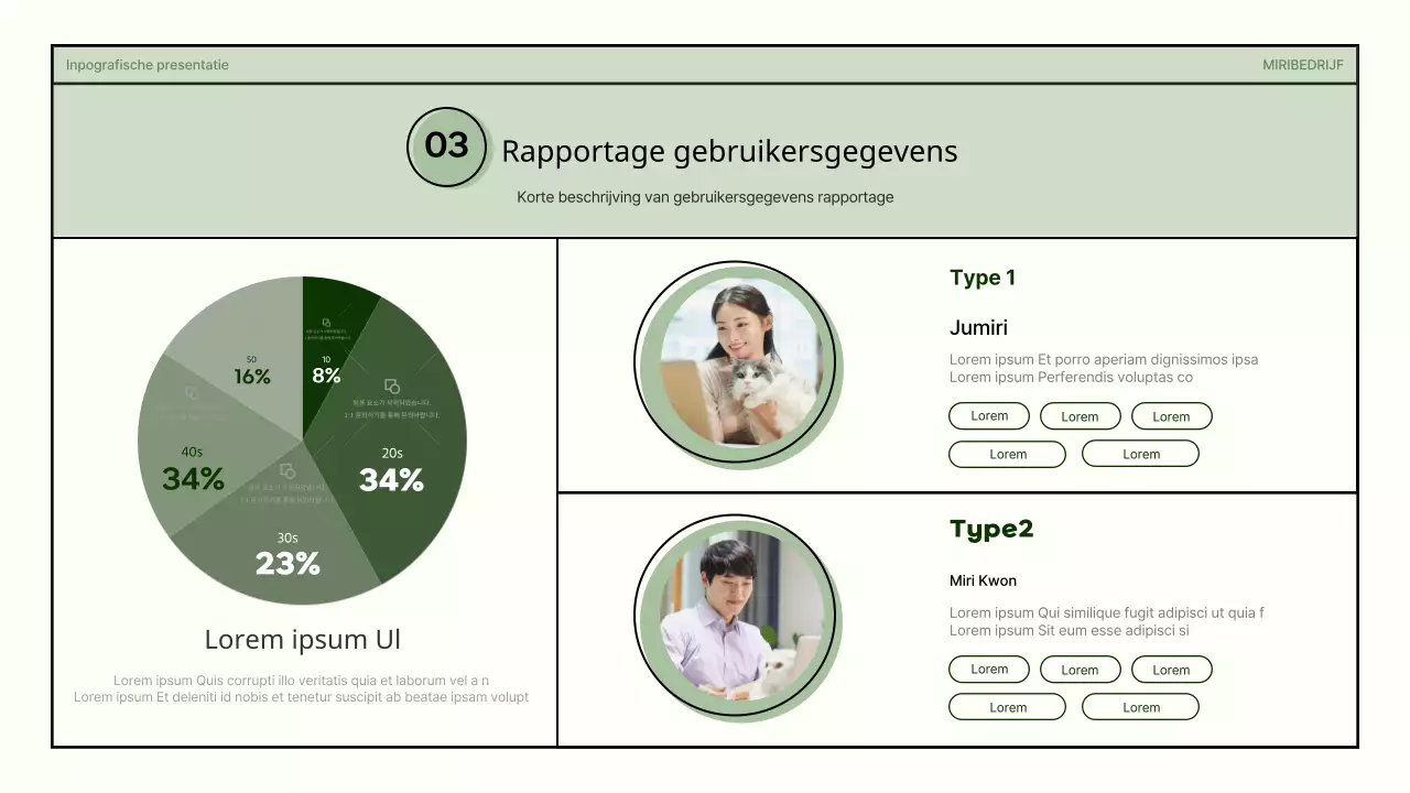 Eenvoudige vormen in groen en beige zakelijke infografische presentatie