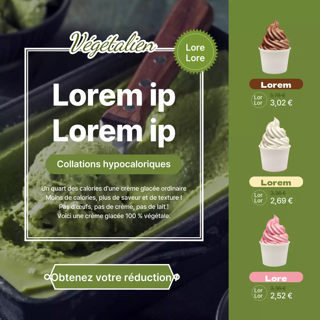 Glace au chocolat verte et végétalienne en vente