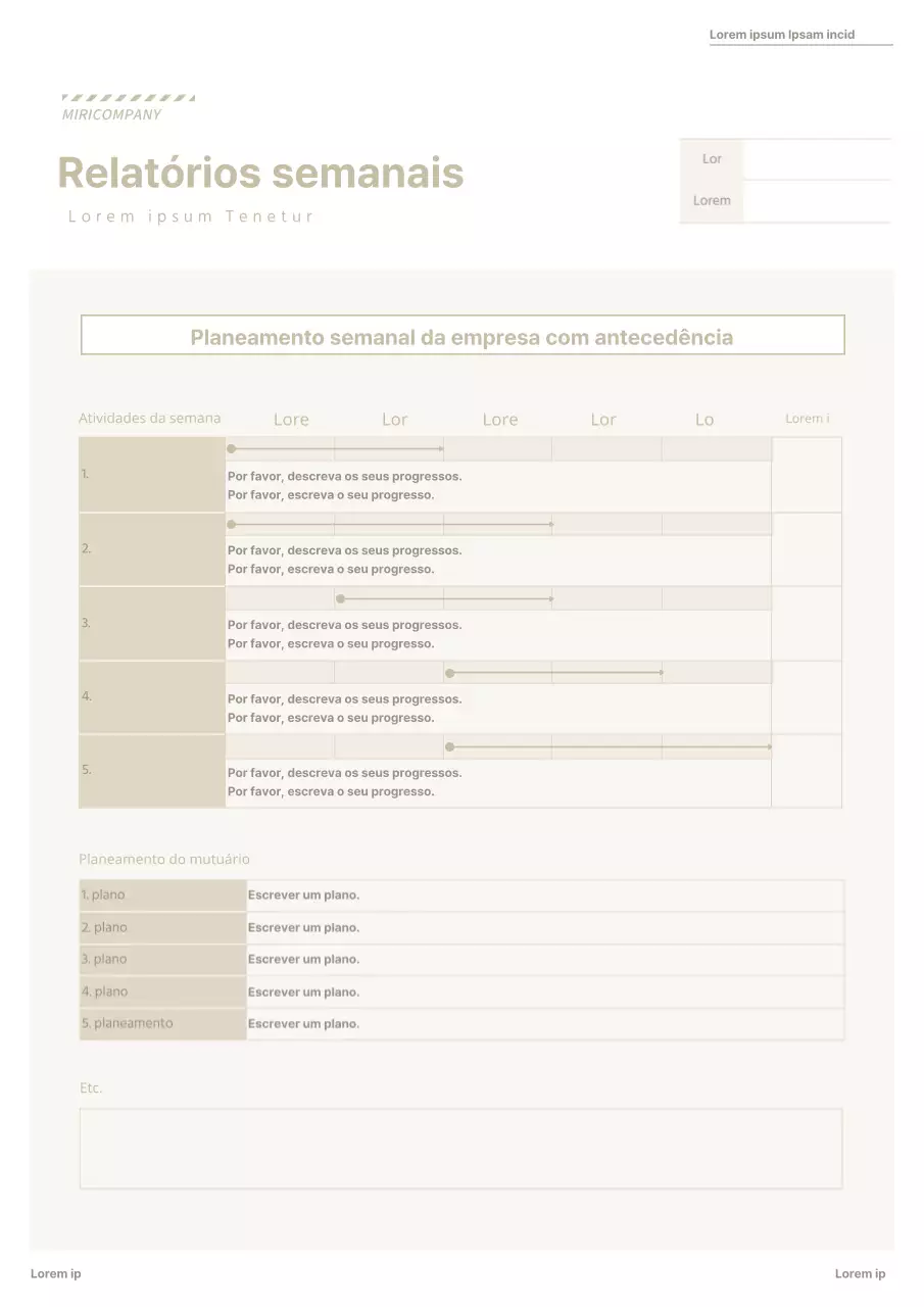 Formulário simples de documento da empresa em tons de bege Relatório de trabalho semanal