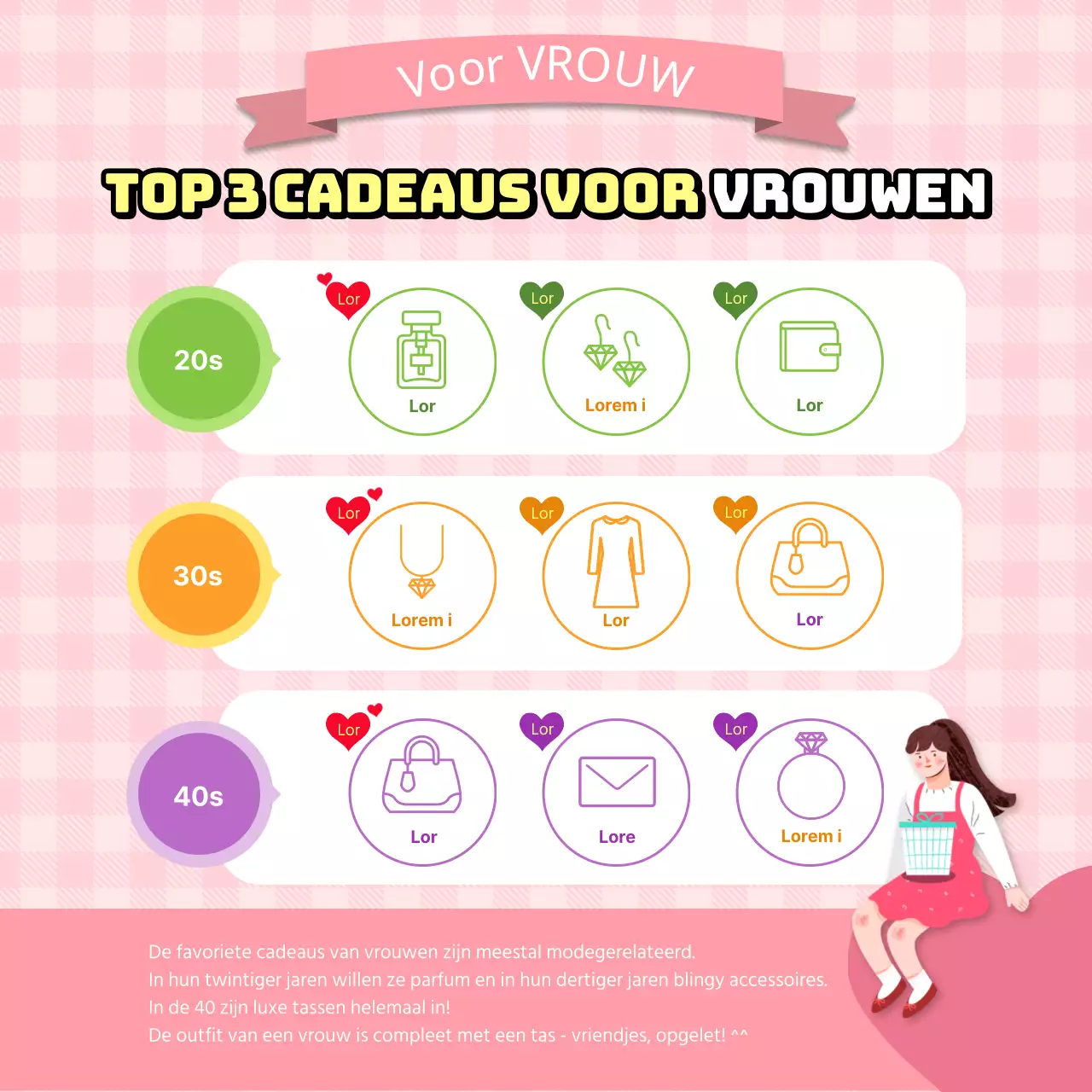 Geschenkenenquête met illustratie van geliefden op geruite achtergrond CardNews