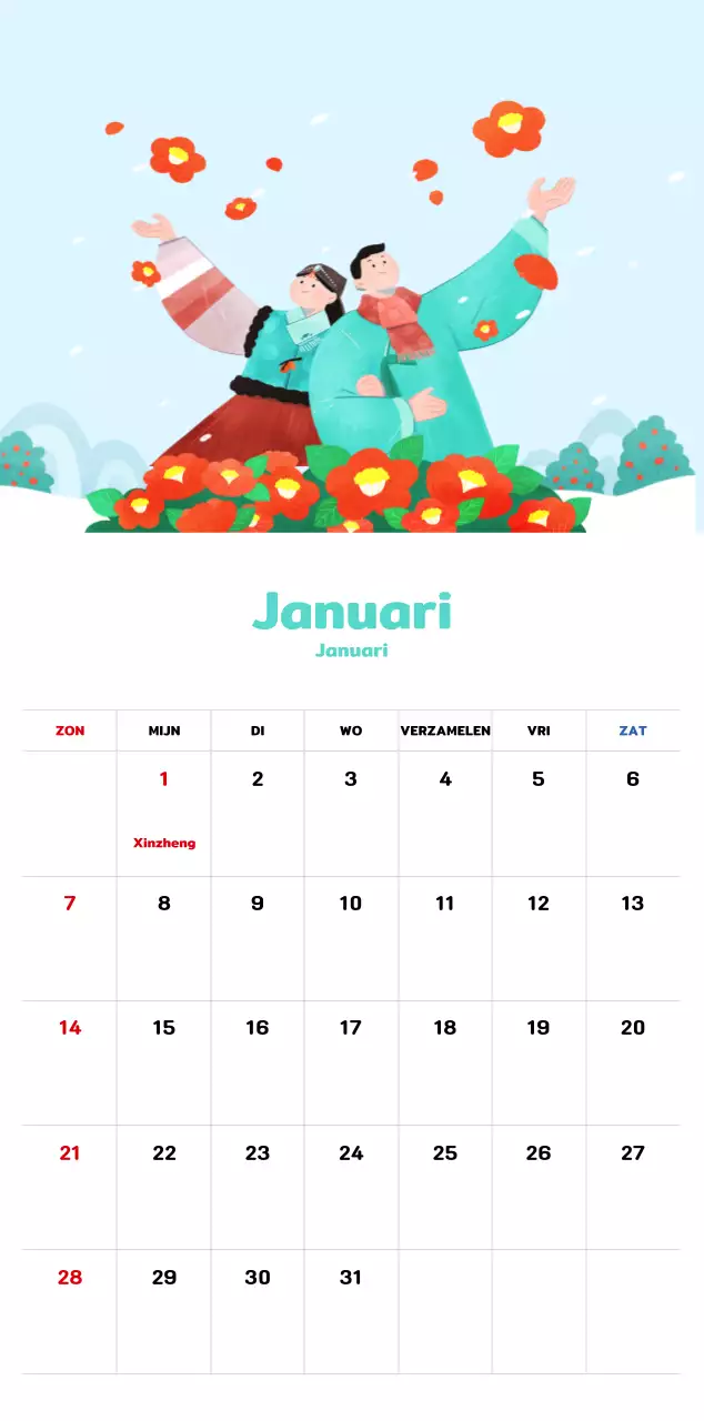 Een warme, geïllustreerde nieuwjaarskalender