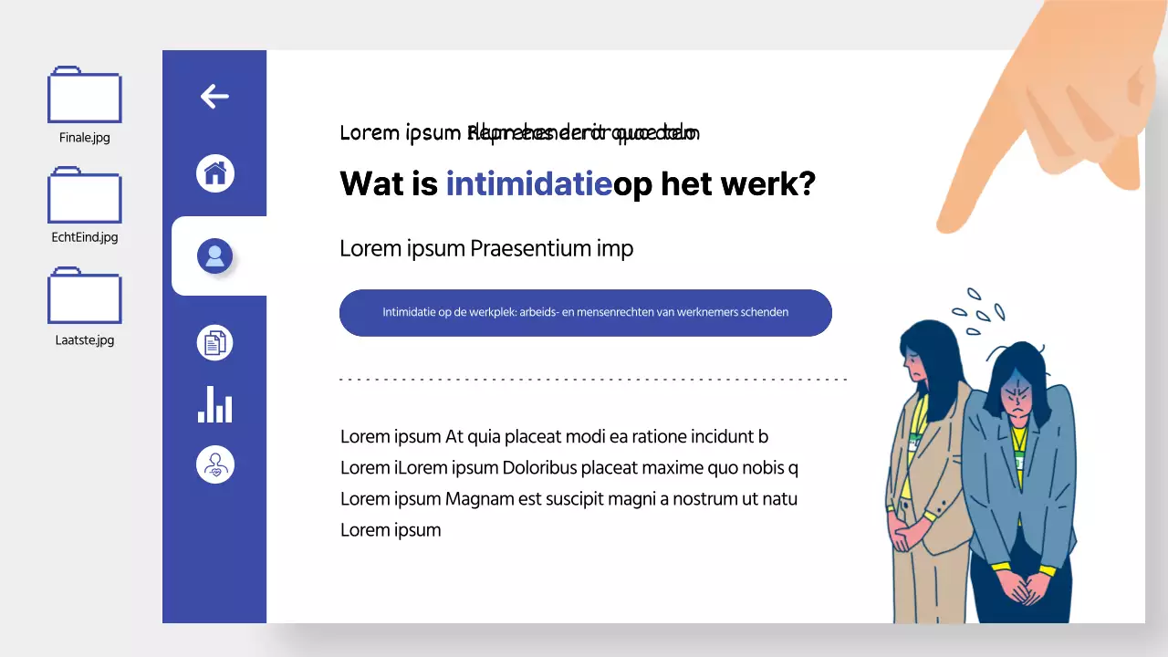 Training ter voorkoming van intimidatie op het werk in een blauw, schoon UI-dashboardthema