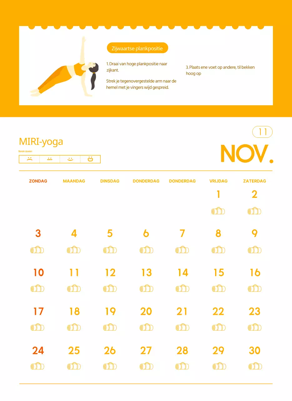 Oranje kalenders om weg te geven als je je yogastudio promoot