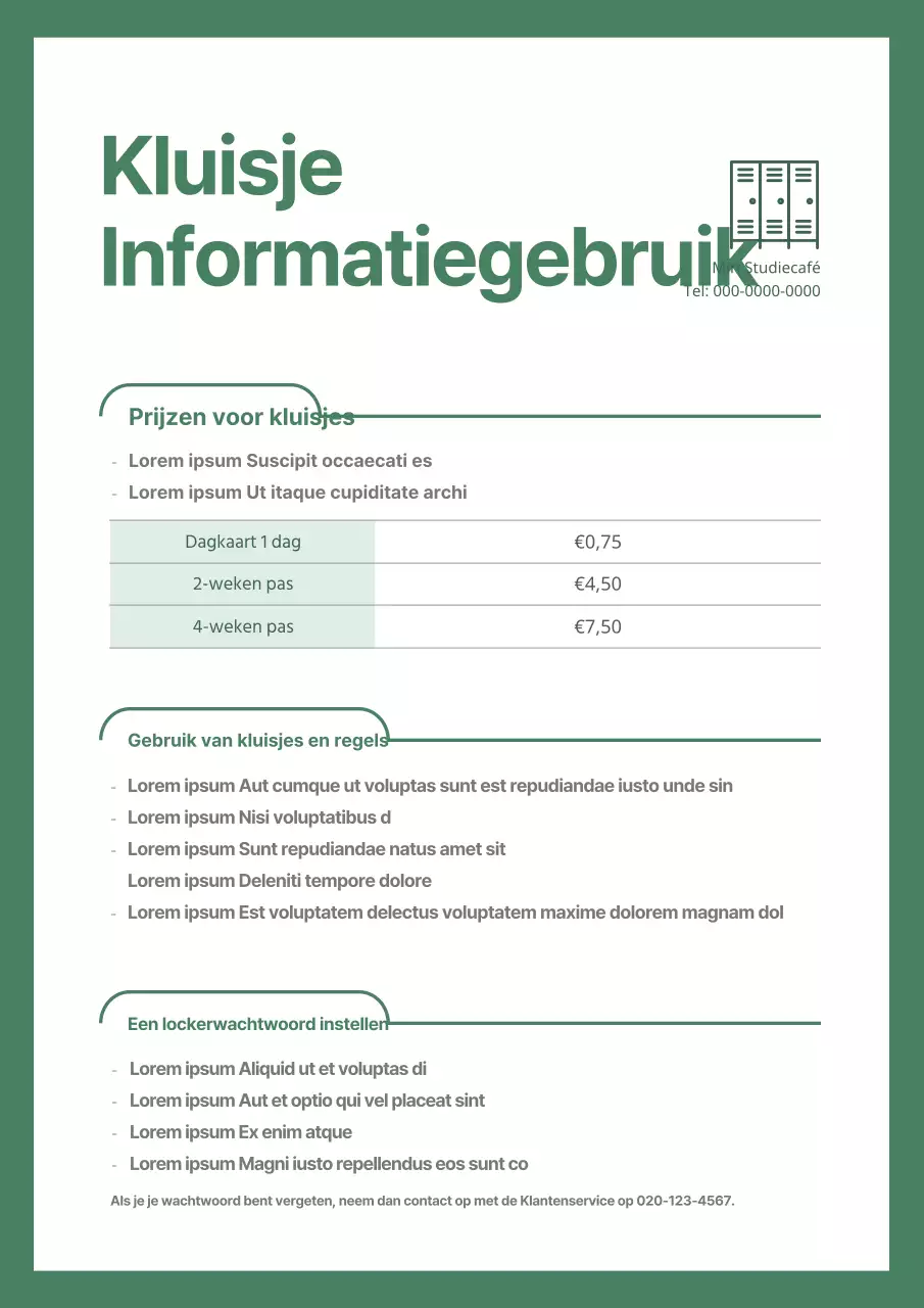 Het groene en strakke ontwerp van het studiecafé
