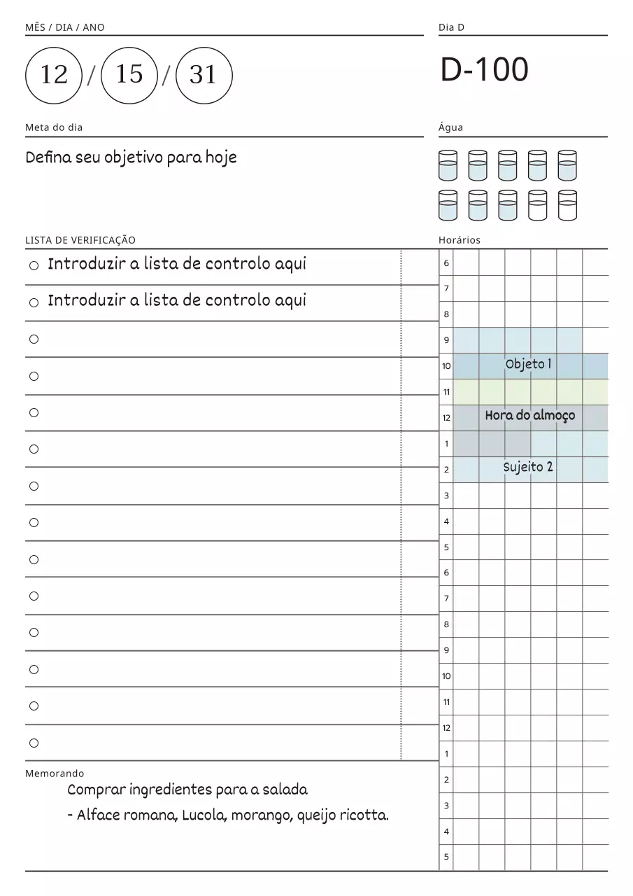 Agenda diária simples em branco