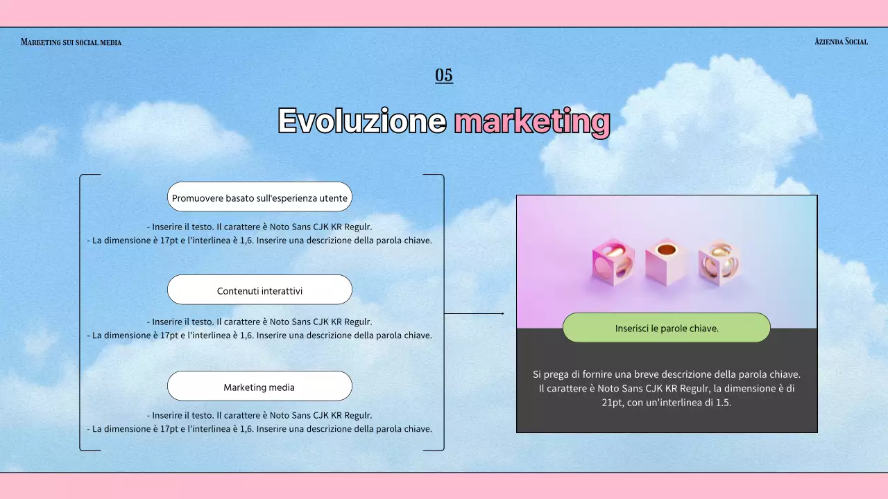 Tendenze del settore del social media marketing in stile kitsch con sfondo azzurro