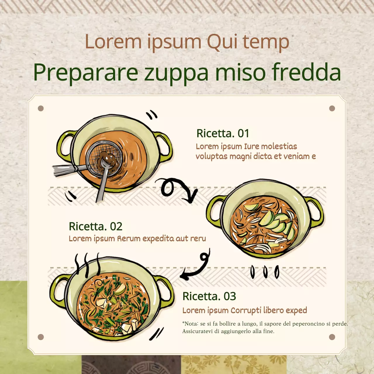 Ricetta della zuppa di miso marrone e verde raffreddata