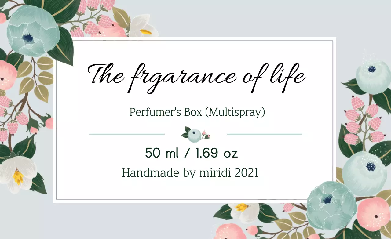 Vintage perfume label with blue illustration