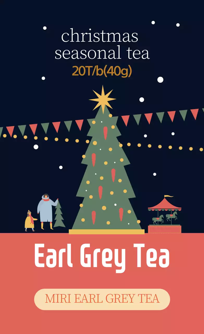 Label Teh Earl Grey Musim Natal Ilustrasi Merah Hijau