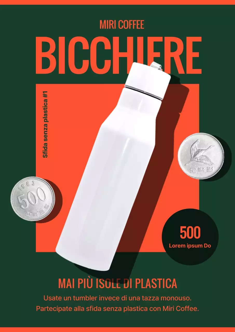 Sfida a utilizzare un bicchiere da caffè moderno verde e arancione