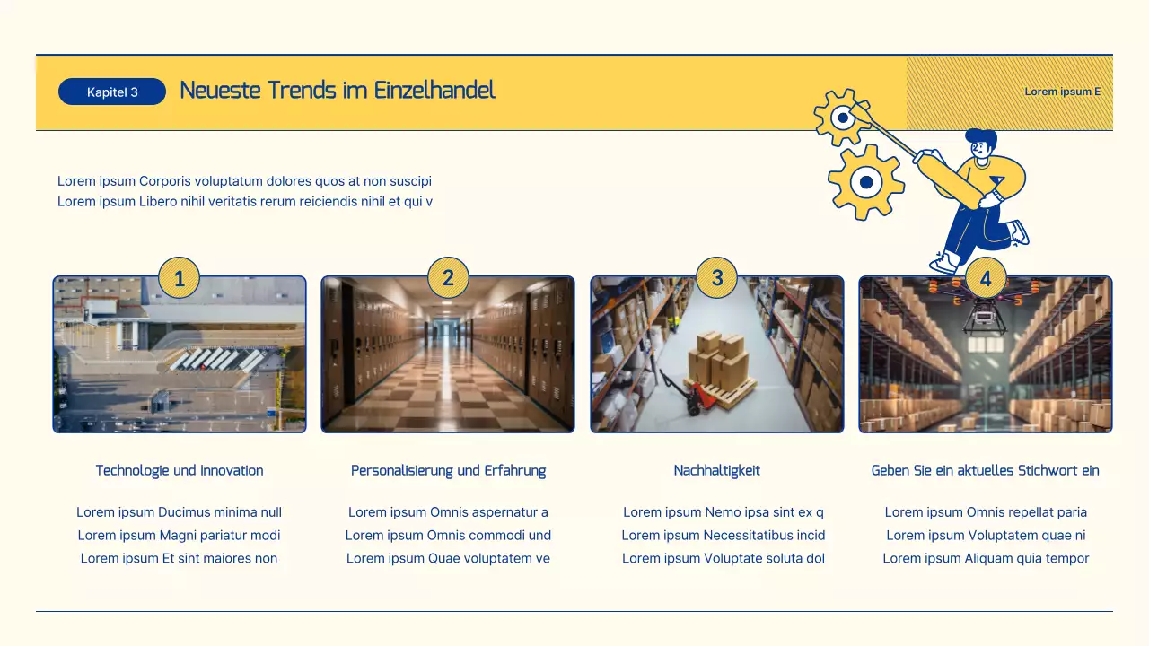 Bericht über die Aussichten im Einzelhandel mit blauen und gelben Abbildungen