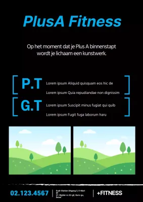 Eenvoudige sportschoolpromotie met blauwe en zwarte foto's en tekst