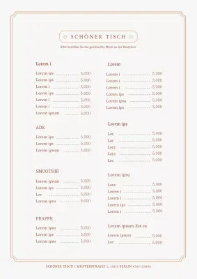 Einfaches Café-Menü mit beigefarbener Umrandung