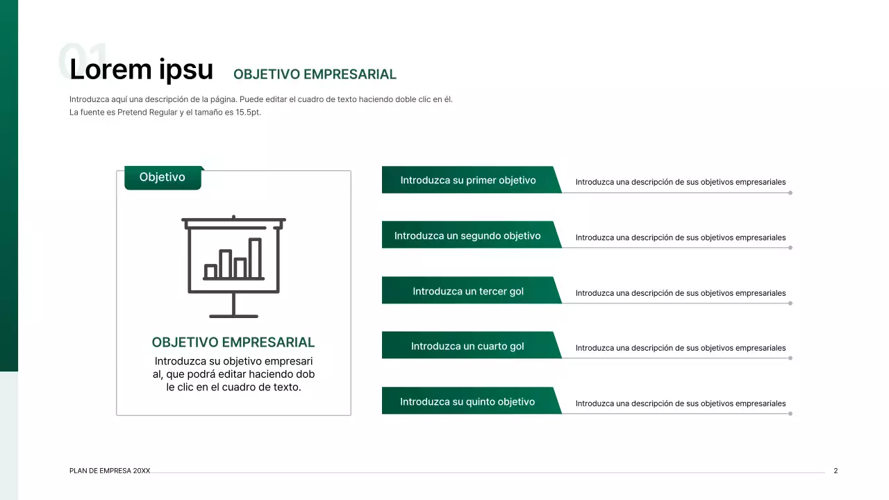Kit de presentación de plan de negocio con un concepto de índice degradado en verde