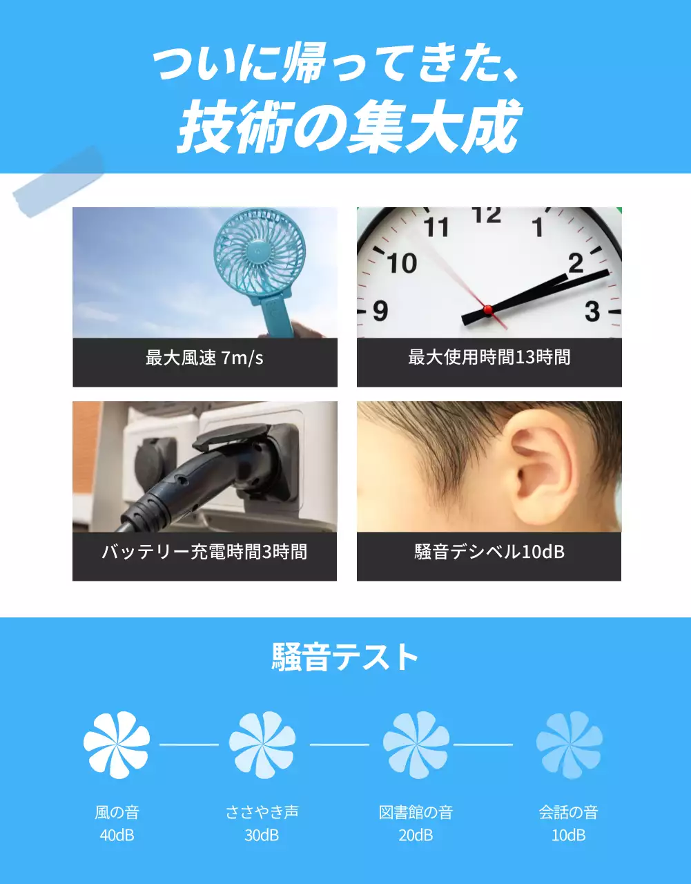 青 シンプル 扇風機 パンフレット 詳細ページ