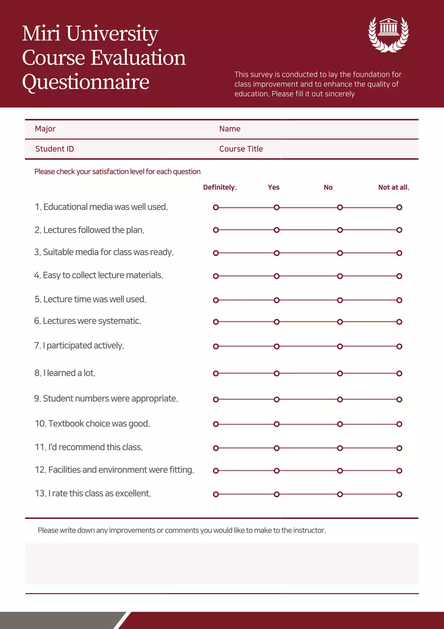 Maroon Professional Course Evaluation Form