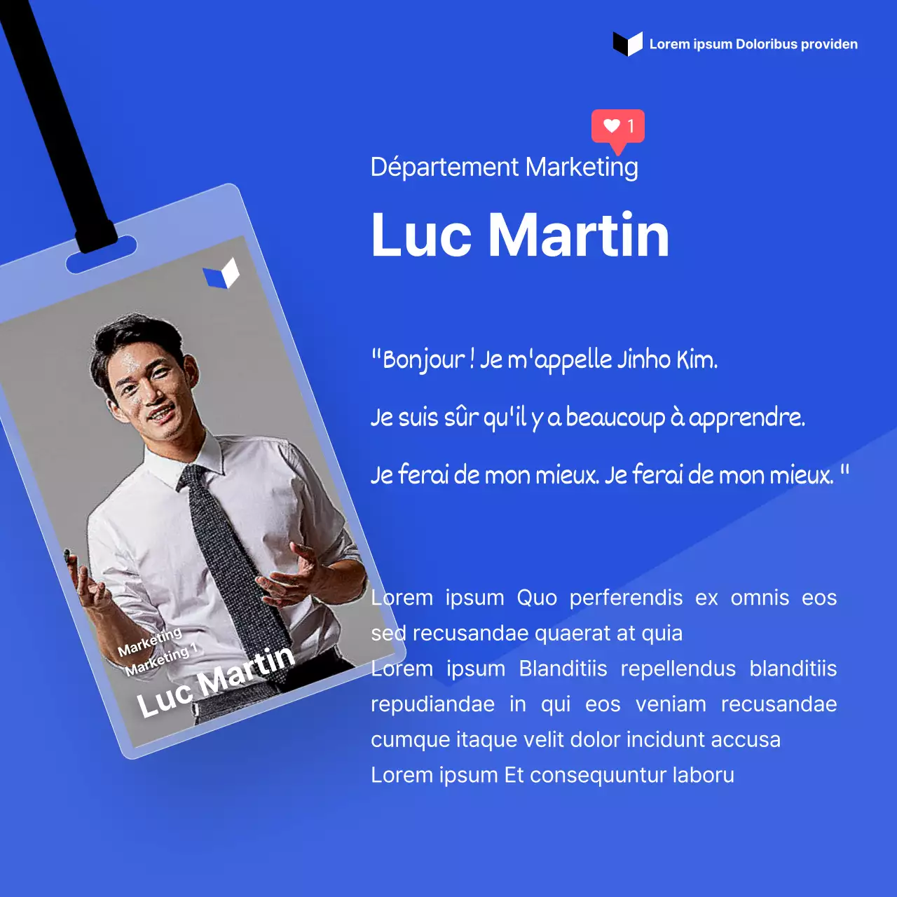 Une présentation simple et claire des nouveaux employés dans des tons bleus CardNews