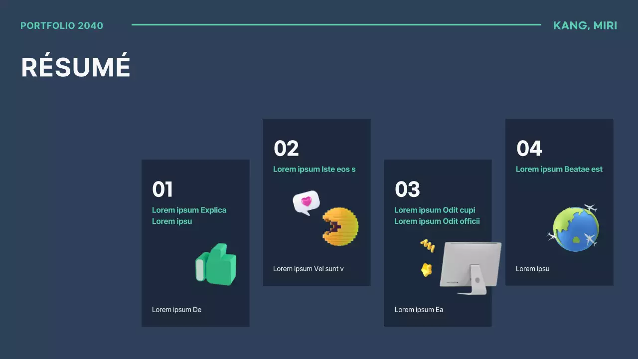 Portefeuille simple d'un spécialiste du marketing avec des images 3D de menthe et de bleu marine