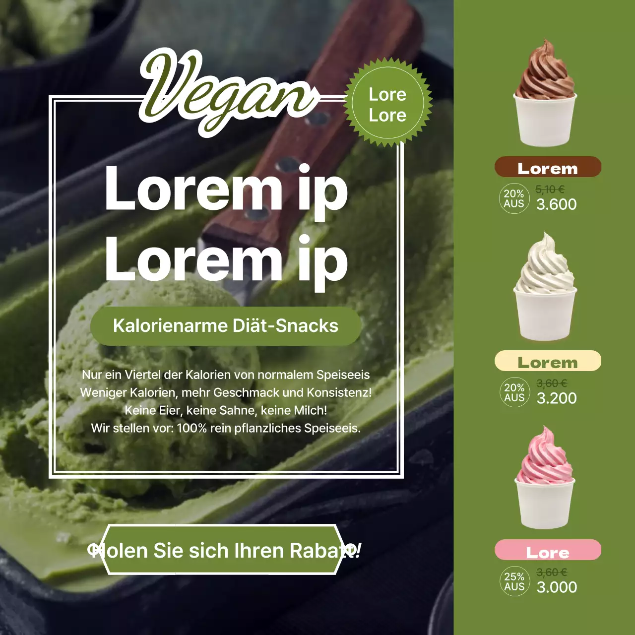 Grünes, veganes Schokoladeneis im Angebot