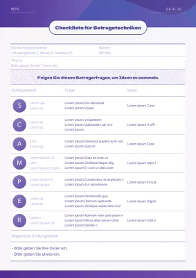 Lila Grafik Konzept Scammer Technik Checkliste