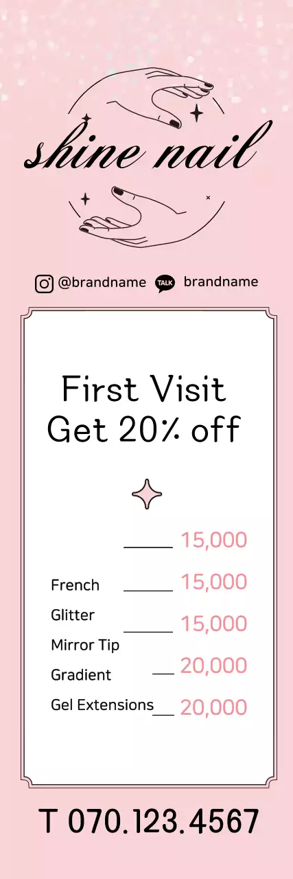 Clean nail salon menu with pink illustrations